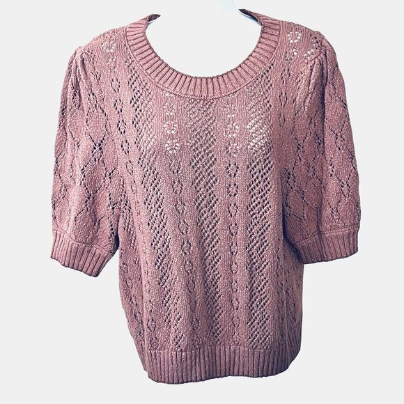 Free People Eloise Pullover Sweater Women's M Pointelle Knit Puff Sleeve Maeve - Picture 3 of 9